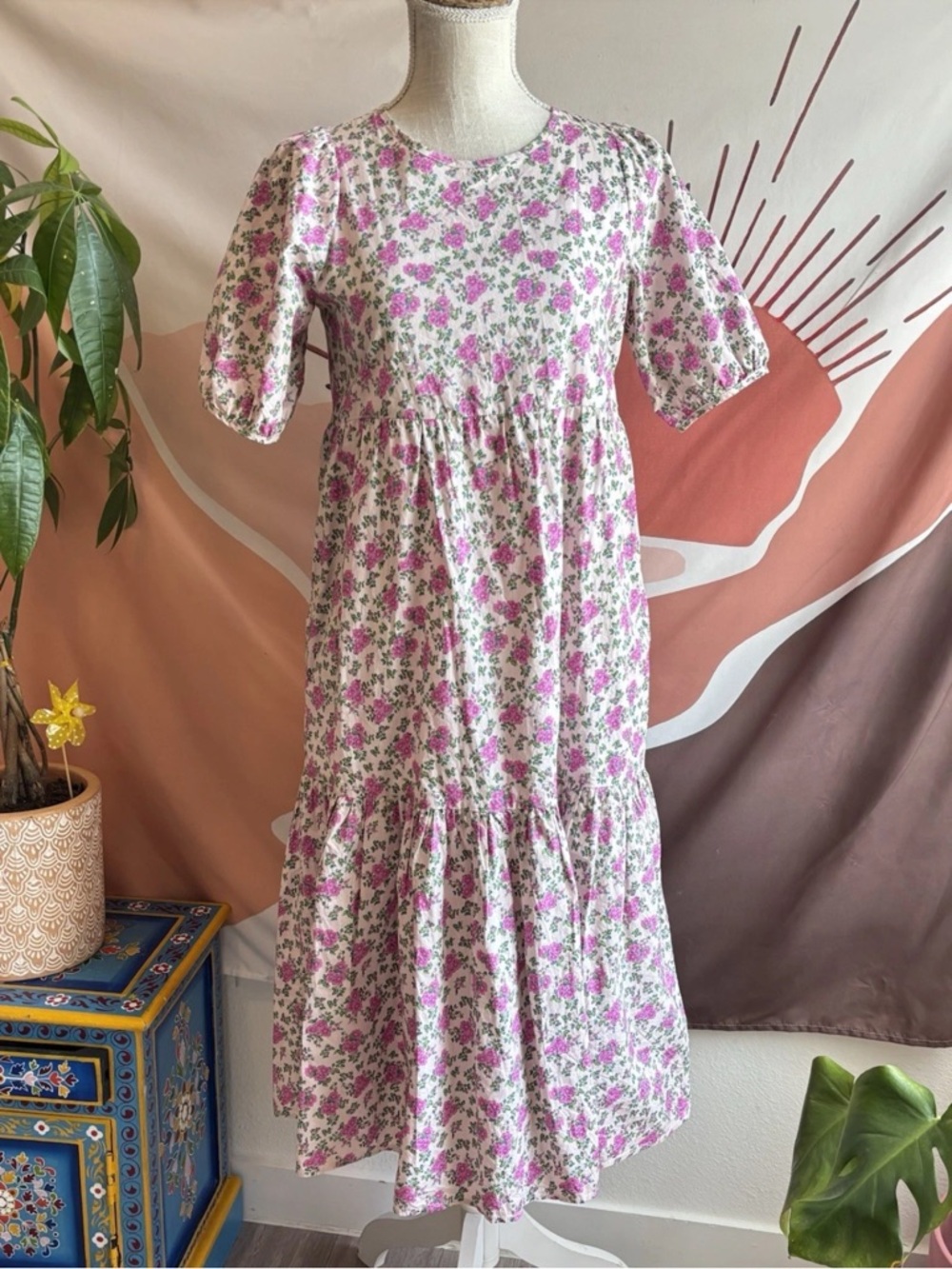 TCEC Boutique Pink  Feminine FLORAL Cottage Core Pink Dress Women’s Size S